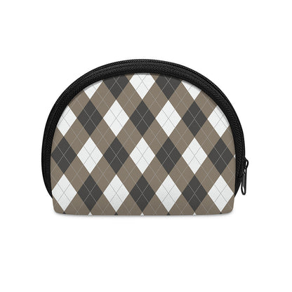 Brown And White Argyle Pattern Print Coin Purse