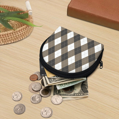 Brown And White Argyle Pattern Print Coin Purse