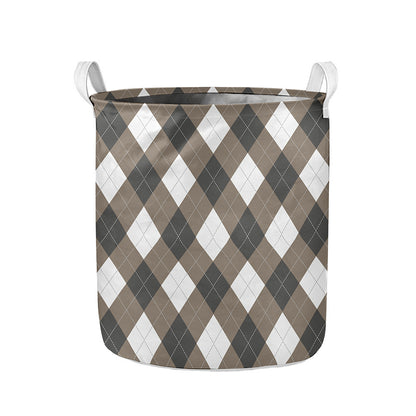 Brown And White Argyle Pattern Print Collapsible Laundry Basket