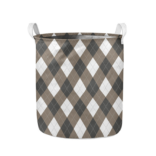 Brown And White Argyle Pattern Print Collapsible Laundry Basket