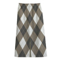Brown And White Argyle Pattern Print Cotton Front Slit Maxi Skirt