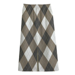Brown And White Argyle Pattern Print Cotton Front Slit Maxi Skirt