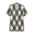 Brown And White Argyle Pattern Print Cotton Hawaiian Shirt
