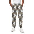 Brown And White Argyle Pattern Print Cotton Sweatpants