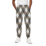 Brown And White Argyle Pattern Print Cotton Pants