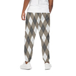 Brown And White Argyle Pattern Print Cotton Pants