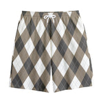 Brown And White Argyle Pattern Print Cotton Shorts