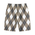 Brown And White Argyle Pattern Print Cotton Shorts