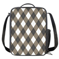 Brown And White Argyle Pattern Print Crossbody Lunch Bag
