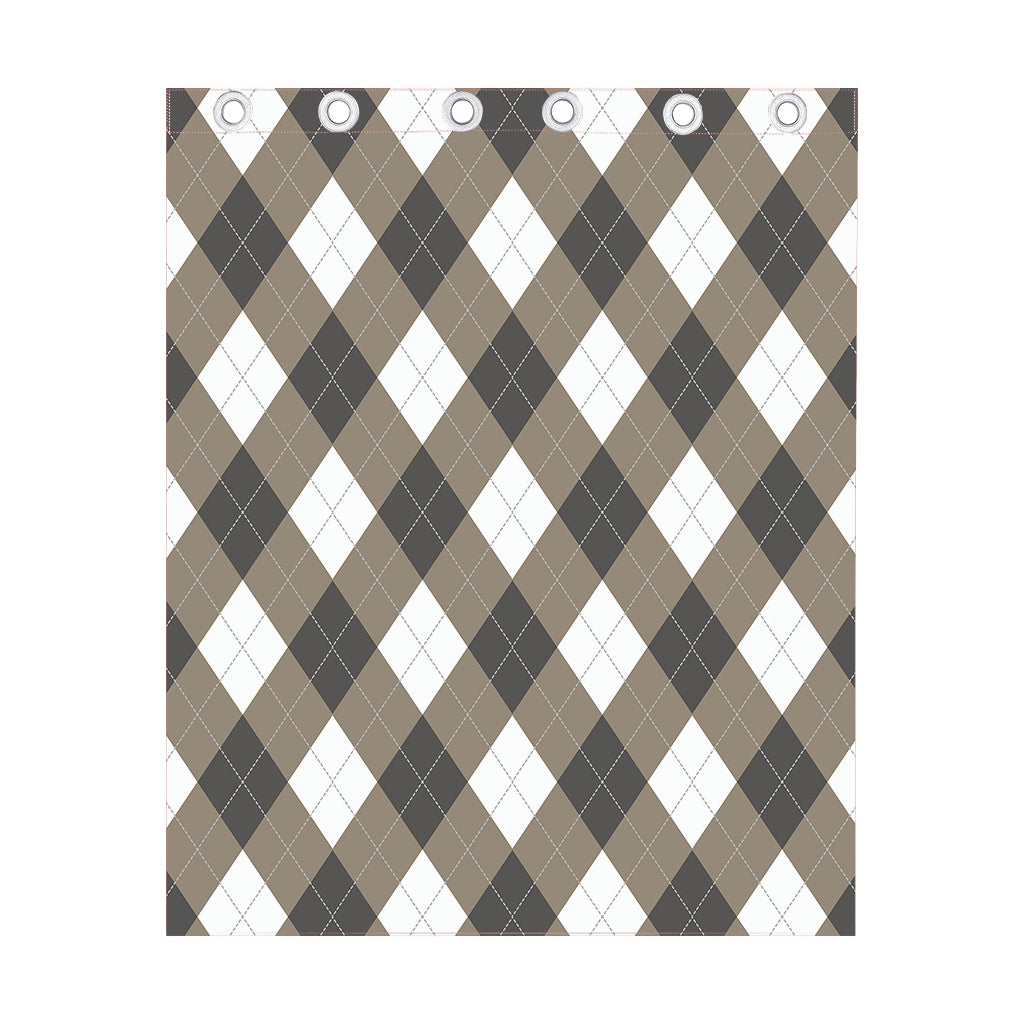 Brown And White Argyle Pattern Print Curtain