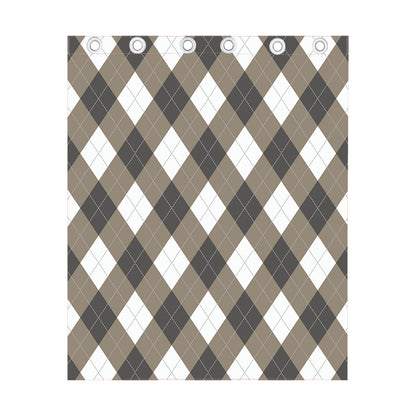 Brown And White Argyle Pattern Print Curtain