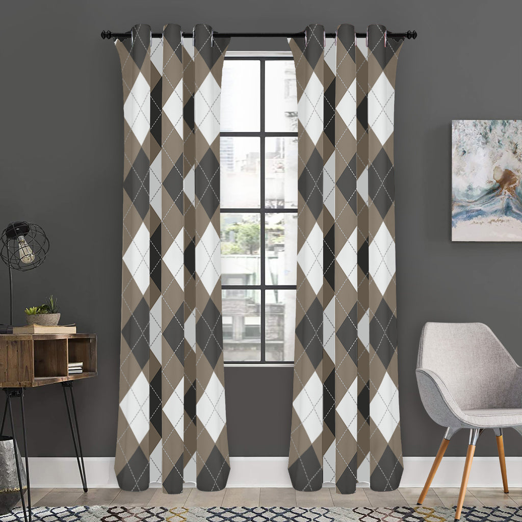Brown And White Argyle Pattern Print Curtain