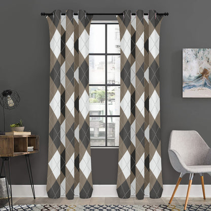 Brown And White Argyle Pattern Print Curtain