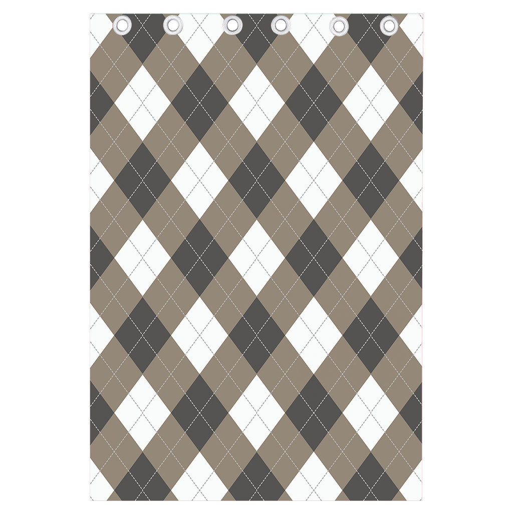 Brown And White Argyle Pattern Print Curtain