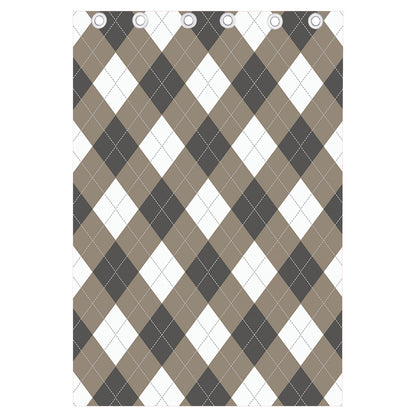 Brown And White Argyle Pattern Print Curtain