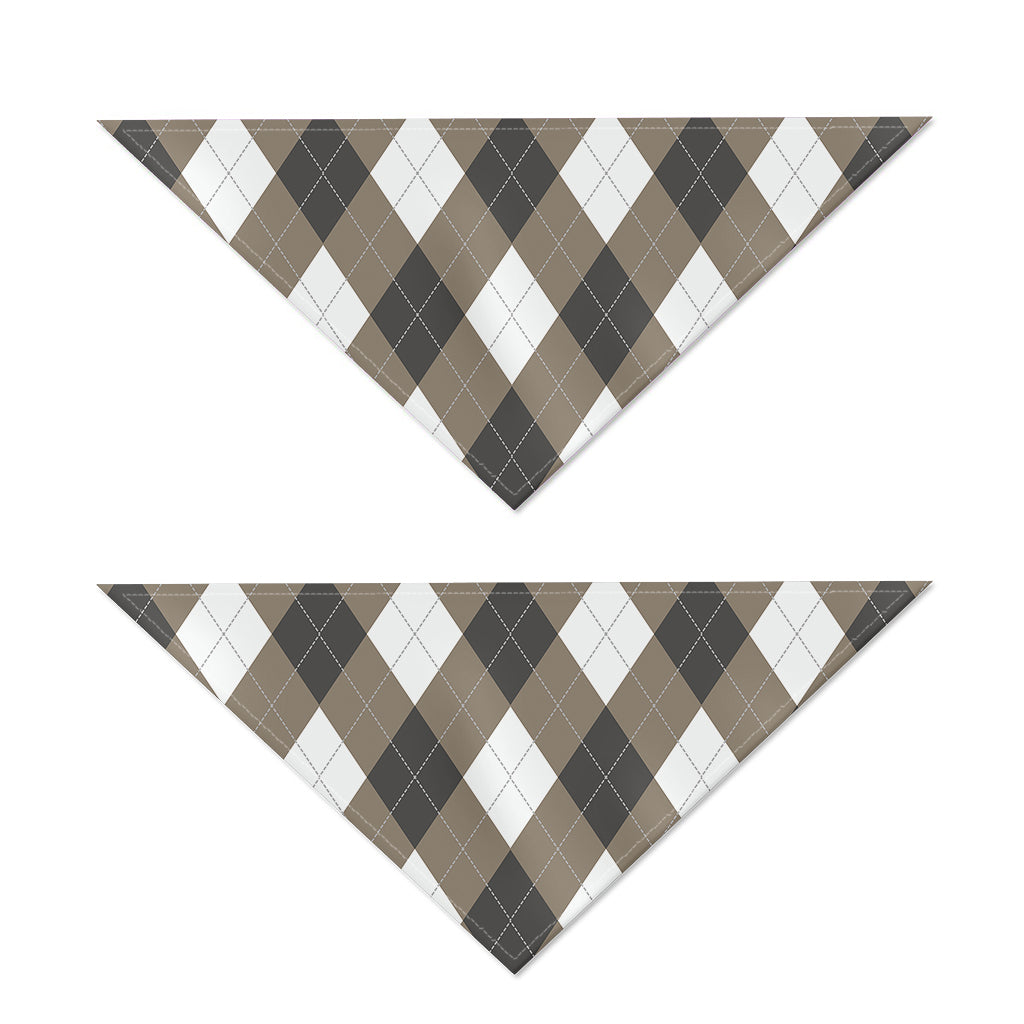 Brown And White Argyle Pattern Print Dog Bandana
