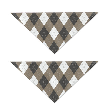Brown And White Argyle Pattern Print Dog Bandana