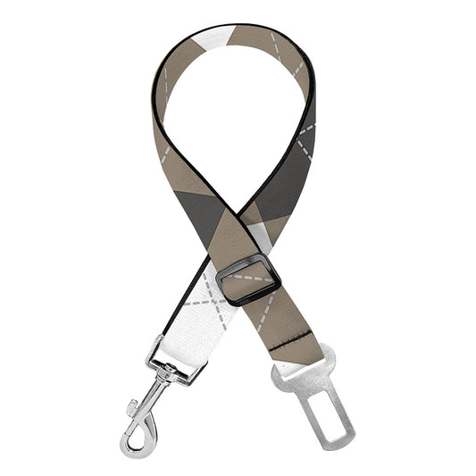 Brown And White Argyle Pattern Print Dog Seat Belt