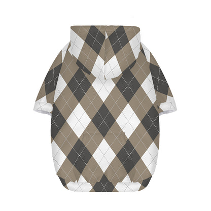 Brown And White Argyle Pattern Print Dog Zip Up Hoodie