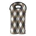 Brown And White Argyle Pattern Print Double Neoprene Wine Tote