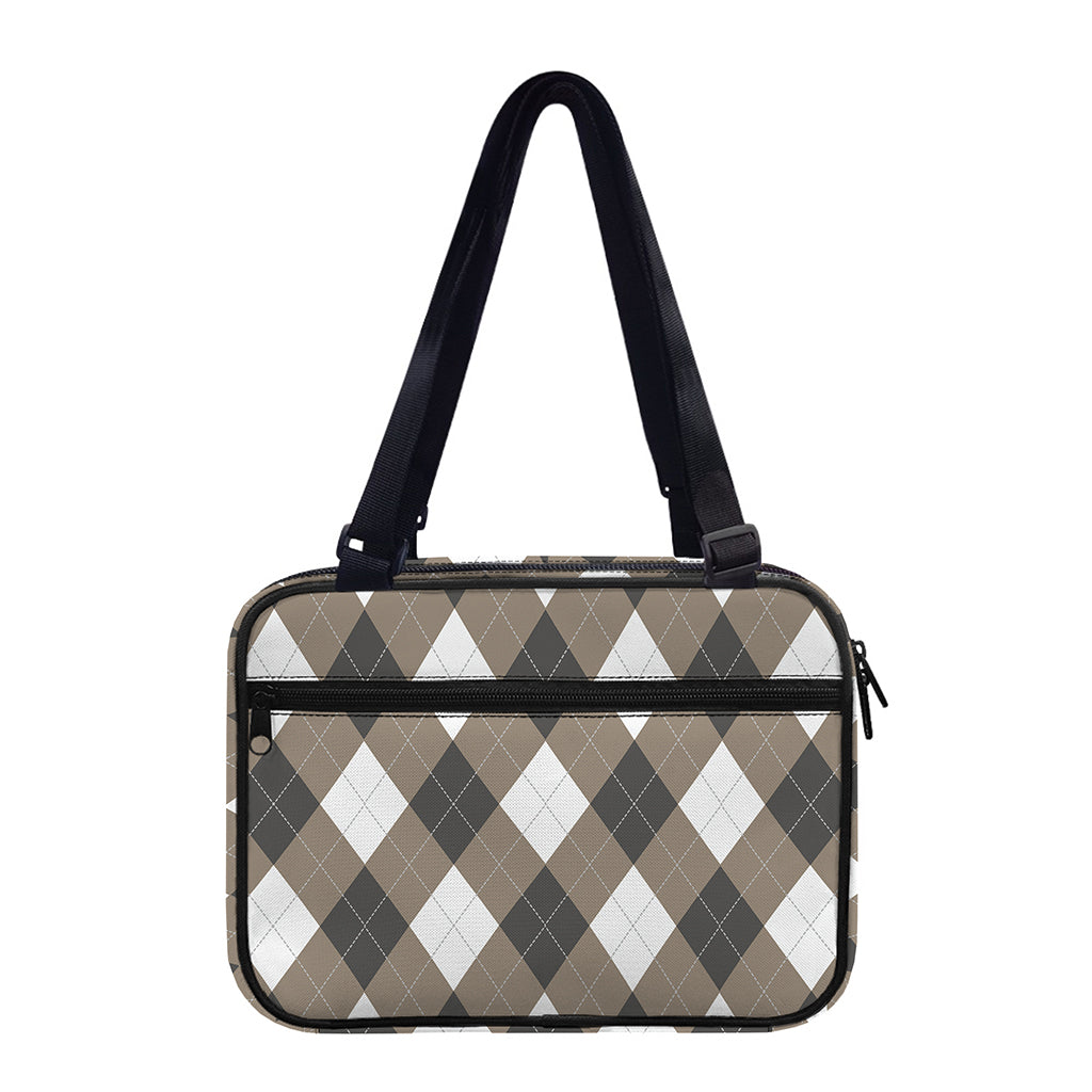 Brown And White Argyle Pattern Print Double Strap Bible Bag
