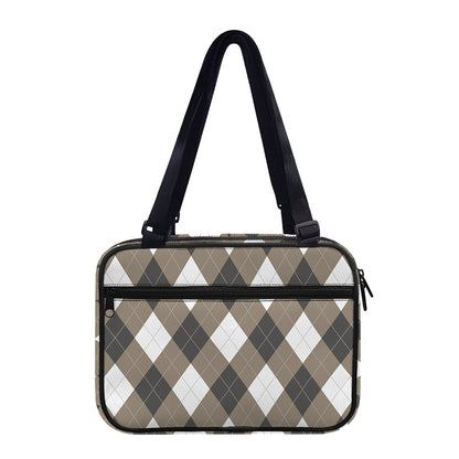 Brown And White Argyle Pattern Print Double Strap Bible Bag