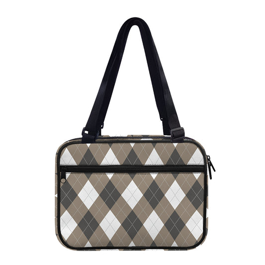 Brown And White Argyle Pattern Print Double Strap Bible Bag