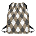 Brown And White Argyle Pattern Print Drawstring Backpack