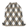 Brown And White Argyle Pattern Print Drawstring Bag