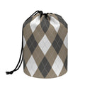 Brown And White Argyle Pattern Print Drawstring Makeup Bag