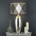 Brown And White Argyle Pattern Print Drum Lamp Shade