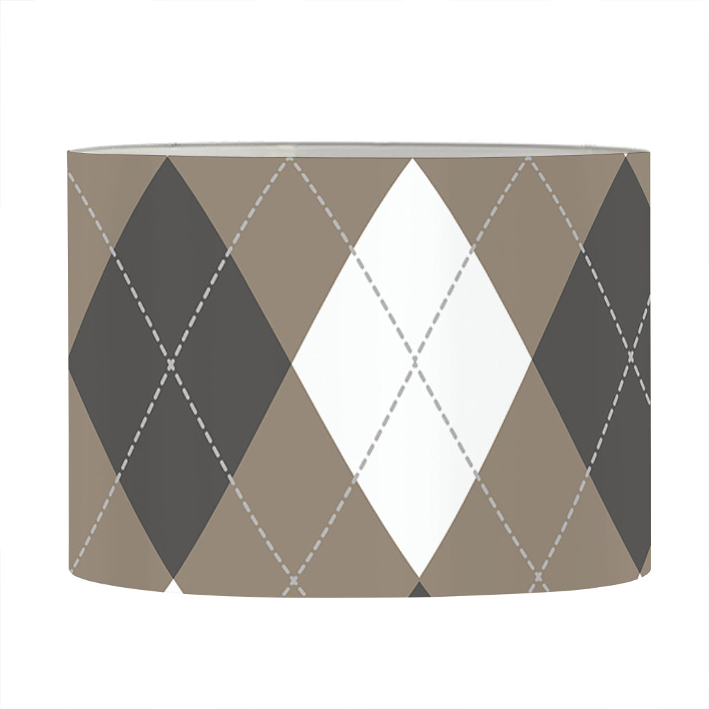 Brown And White Argyle Pattern Print Drum Lamp Shade