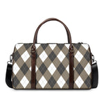 Brown And White Argyle Pattern Print Duffle Bag