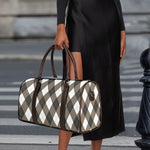 Brown And White Argyle Pattern Print Duffle Bag