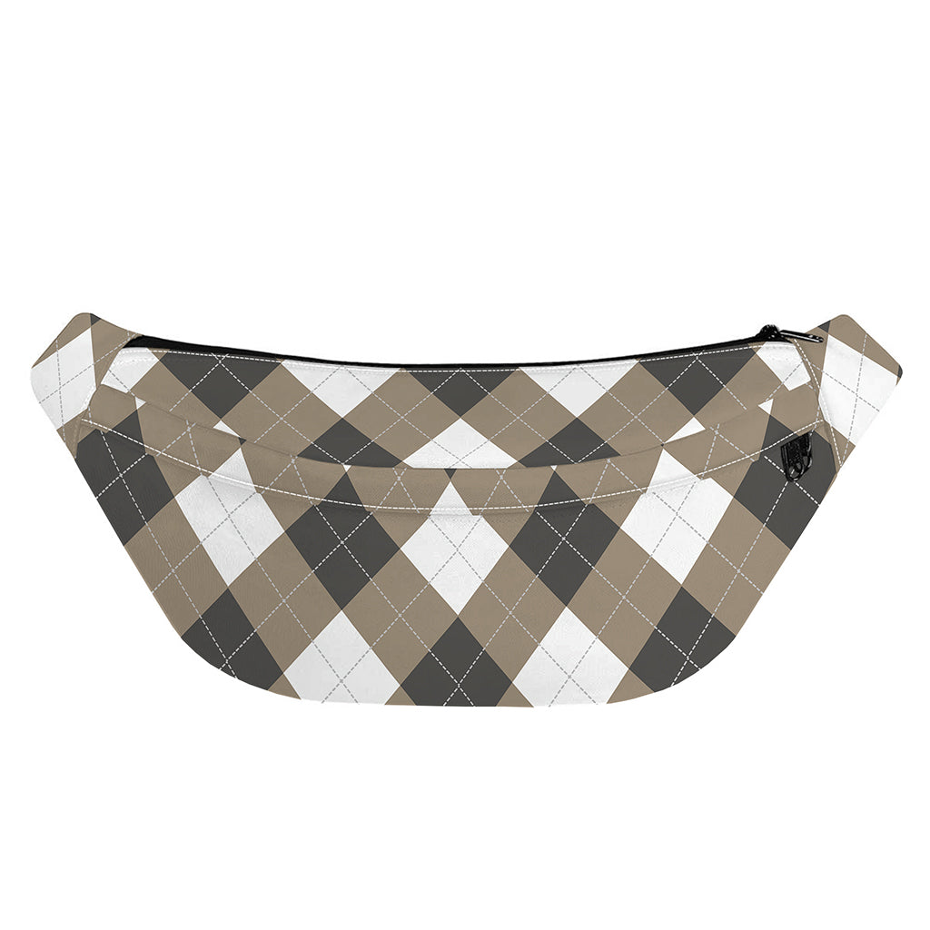 Brown And White Argyle Pattern Print Fanny Pack