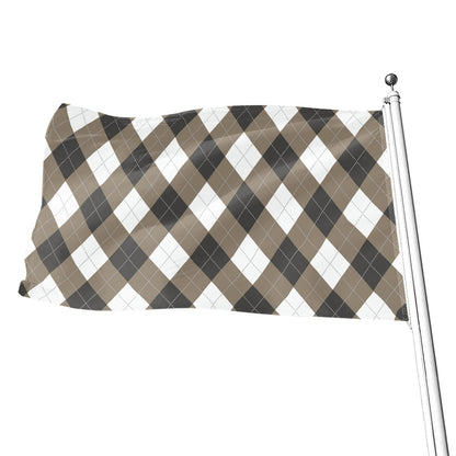 Brown And White Argyle Pattern Print Flag