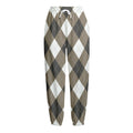 Brown And White Argyle Pattern Print Fleece Lined Knit Pants