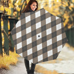 Brown And White Argyle Pattern Print Foldable Umbrella