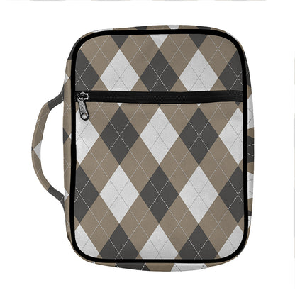 Brown And White Argyle Pattern Print Front Pocket Bible Bag