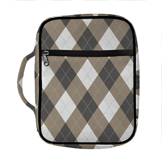 Brown And White Argyle Pattern Print Front Pocket Bible Bag