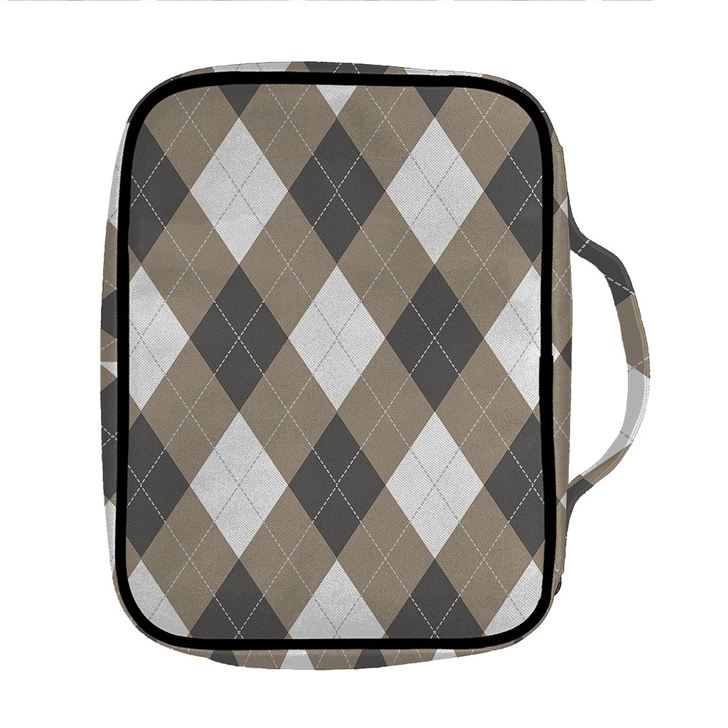 Brown And White Argyle Pattern Print Front Pocket Bible Bag