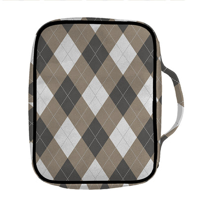 Brown And White Argyle Pattern Print Front Pocket Bible Bag