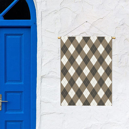 Brown And White Argyle Pattern Print Garden Flag