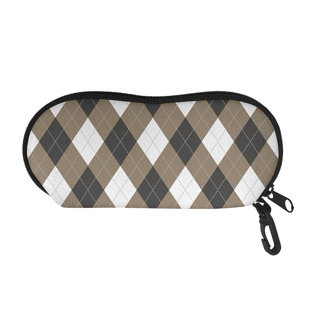 Brown And White Argyle Pattern Print Glasses Case
