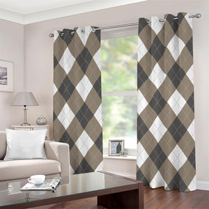 Brown And White Argyle Pattern Print Grommet Curtains