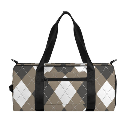 Brown And White Argyle Pattern Print Gym Bag