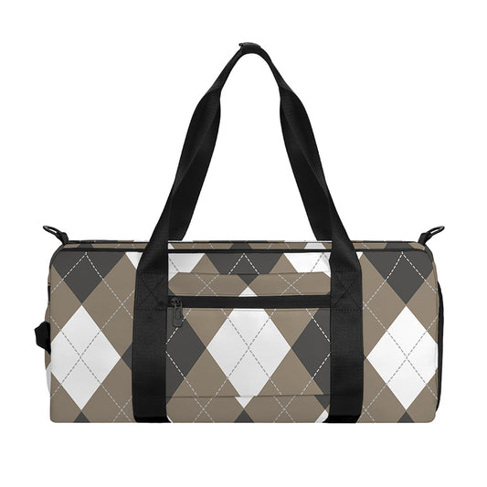 Brown And White Argyle Pattern Print Gym Bag