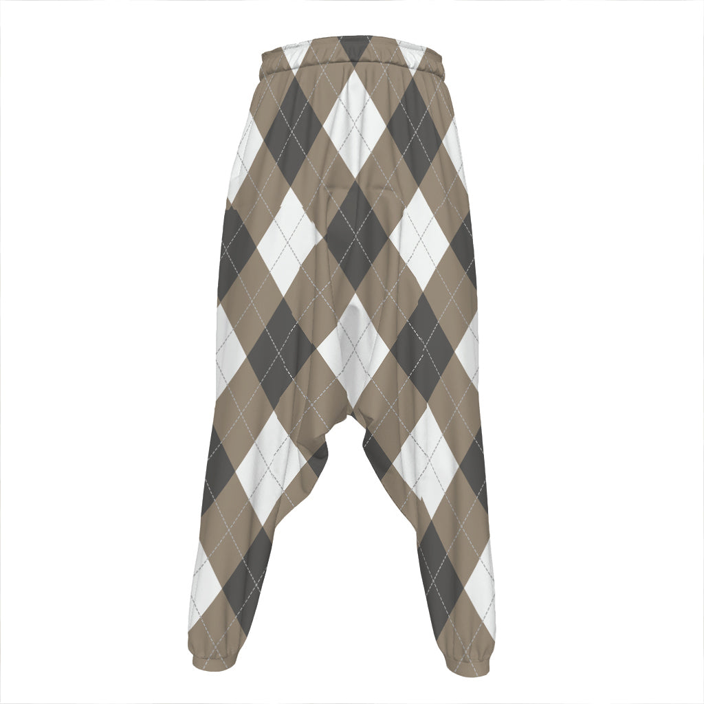 Brown And White Argyle Pattern Print Hammer Pants