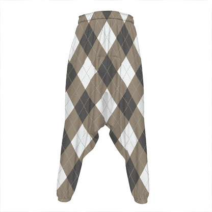 Brown And White Argyle Pattern Print Hammer Pants
