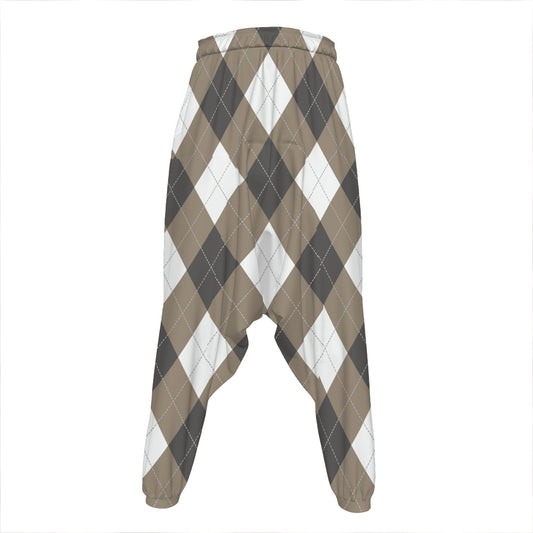 Brown And White Argyle Pattern Print Hammer Pants